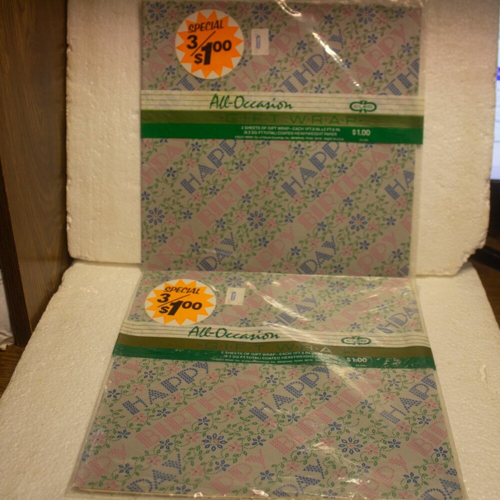 Vintage NOS Cleo Happy Birthday Cross Stitch Pattern Flat Wrap 2 Packages Unopen